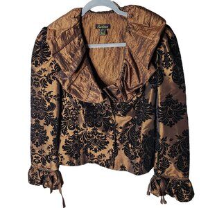 Cartise Woman USA Size 6 Metallic Copper with black Flocking Jacket/Blouse Art